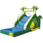 lake inflatable water slides palm tree jungle